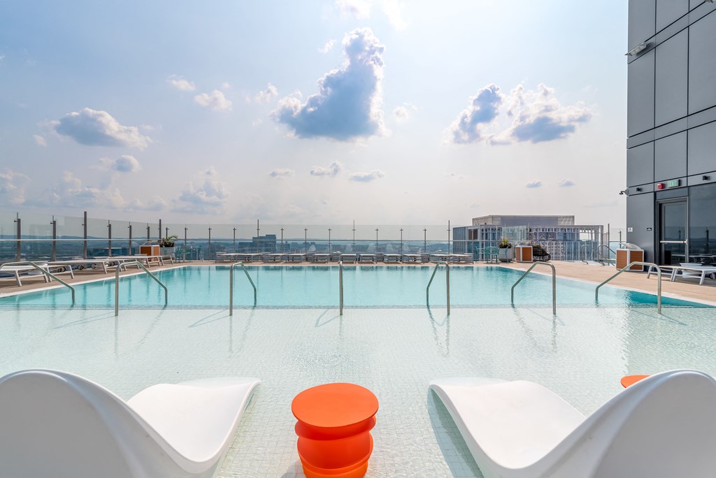 a swimming pool on the roof of a building