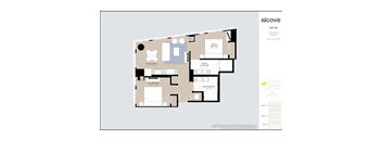 A floor plan of a unit with a living room, two bedrooms, and a bathroom.