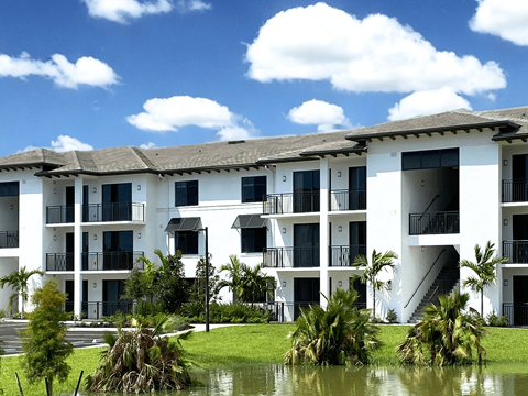 a view of the resort from the water