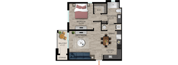 a floor plan of a house with a living room and a bedroom