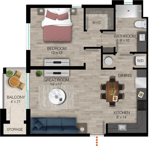 1 bed 1 bath A2 Floor Plan at Portofino Vineyards, Fort Myers, 33967
