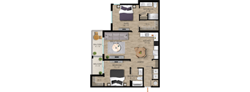 a floor plan of a house with a bedroom and a living room