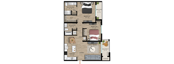a floor plan of a house with a bedroom and a living room