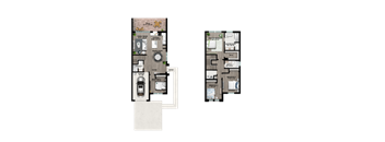 Two floor plans of a house with a garage and a living room.