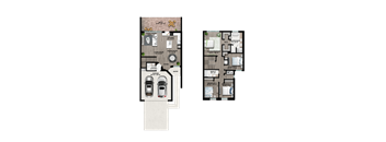 A floor plan of a house with two bedrooms, a living room, a kitchen, and a bathroom.