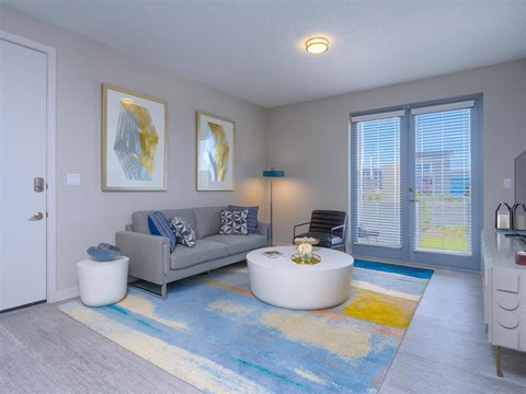 a living room with a couch and a coffee table