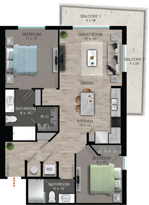 B1 Floor Plan at Quantum Apartments, Fort Lauderdale, Florida