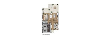 A floor plan of a single family home with a garage.