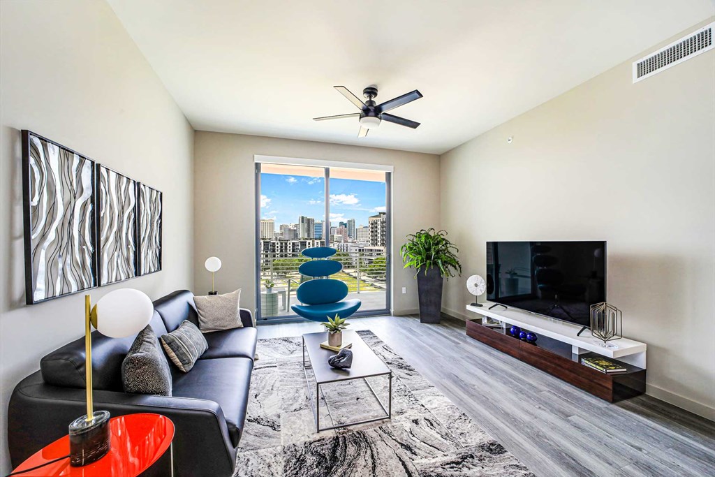 Living Room With TV at Quantum Apartments, Fort Lauderdale, Florida