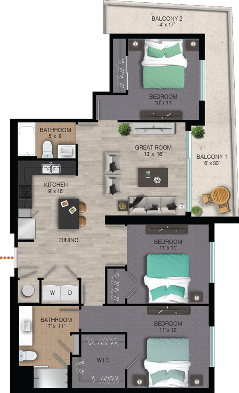 Floor Plan C1 at Quantum Apartments, Florida