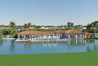 A large pool in front of it and palm trees in the background at The Orchard at Portofino Vineyards, Florida, 32149