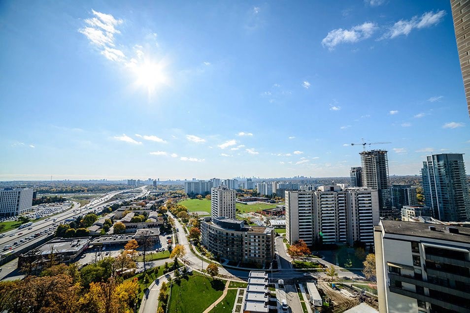 a view of the city from a skyscraper