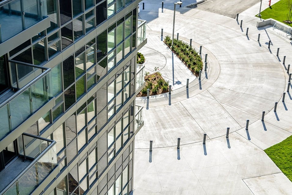 an aerial view of the side of a building