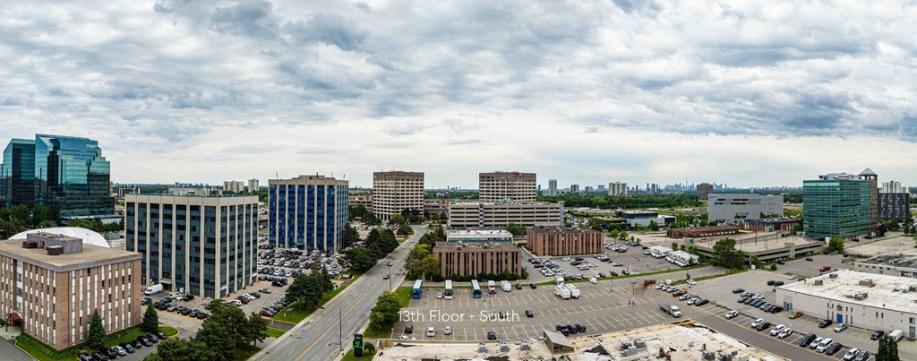 a view of the city from a skyscraper