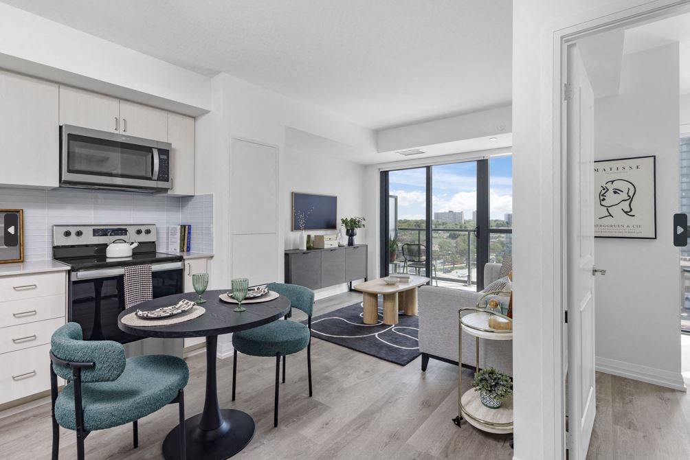 an apartment with a kitchen and a living room