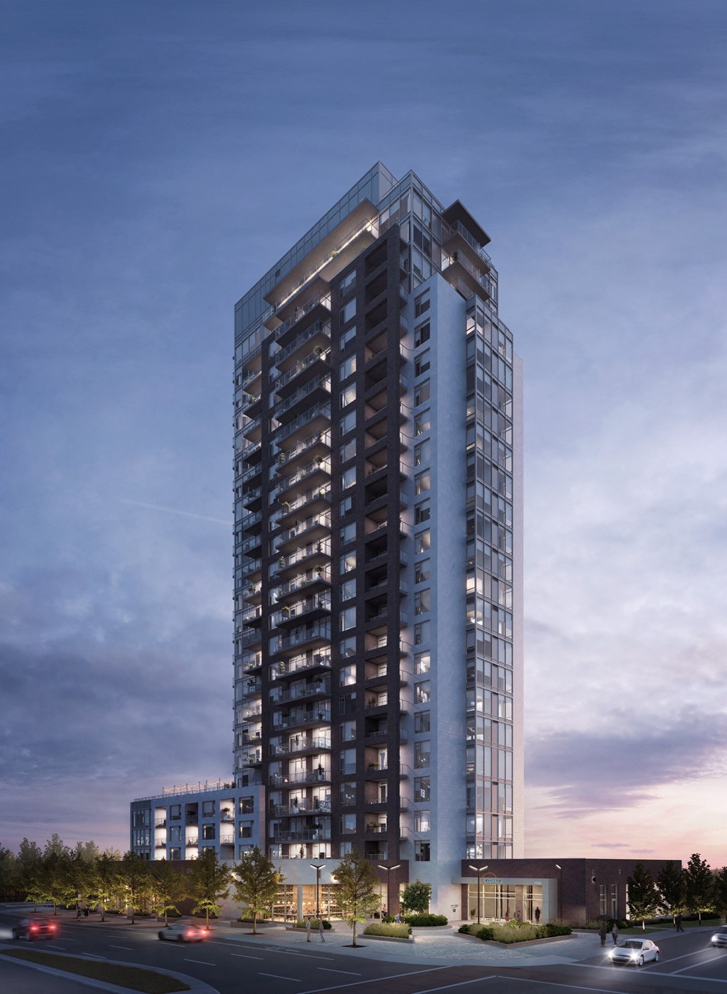 a rendering of a tall building with a sky background