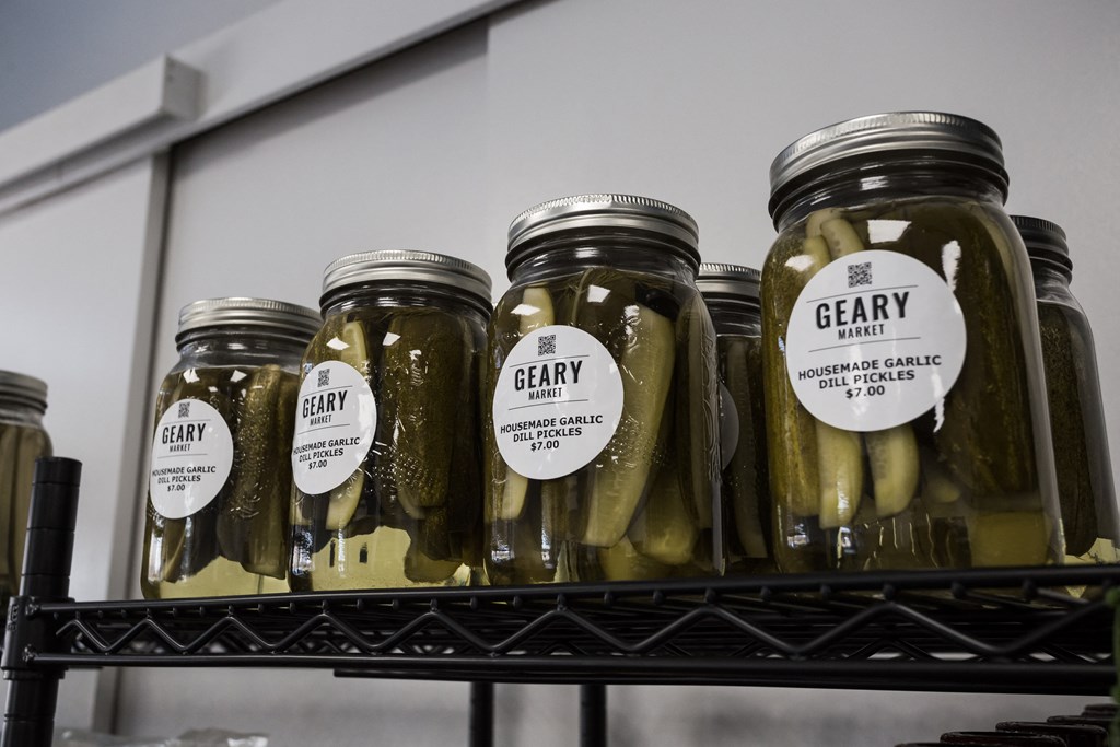 jars of pickles on a shelf