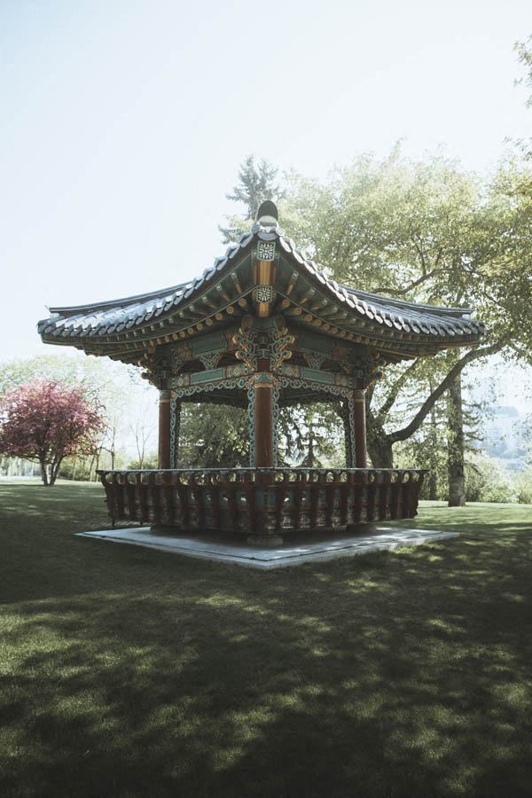 a pagoda in the middle of a park
