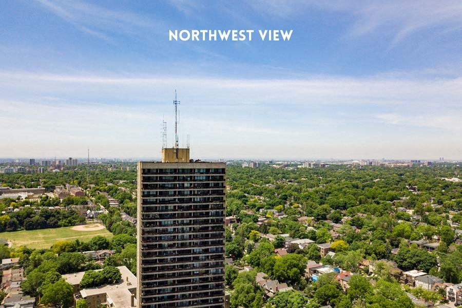 an aerial view of a skyscraper overlooking the city of north west view