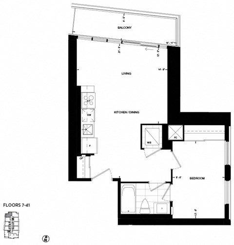 a floor plan of a house with a bedroom and a living room