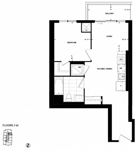 a floor plan of a house with a bedroom and a living room