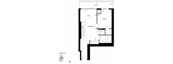 a floor plan of a small house with a bedroom and a living room