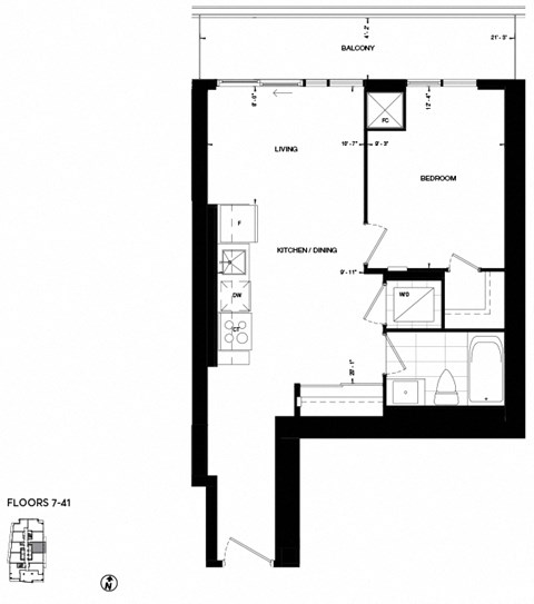 a floor plan of a small house with a bedroom and a living room