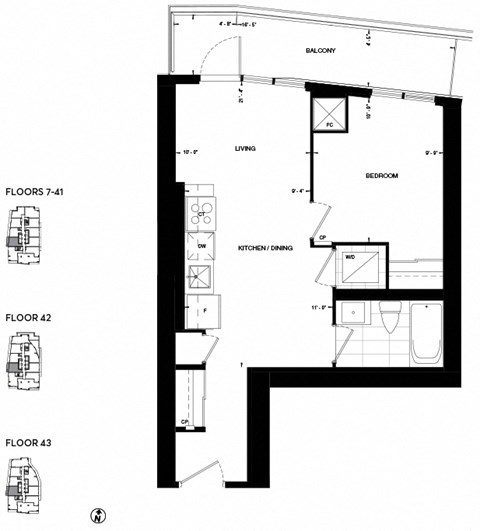 a floor plan of a small house with a bedroom and a living room