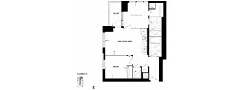 a floor plan of a house with a large floor planter and a staircase