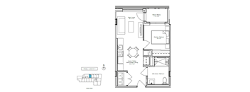 A floor plan of a house with a living room, kitchen, dining room, and bedrooms.