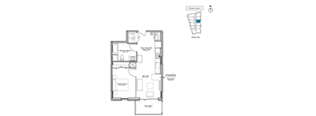 A floor plan of a house with a kitchen, living room, and bedrooms.