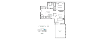 A floor plan of a house with a living room, dining room, kitchen, and bathroom.
