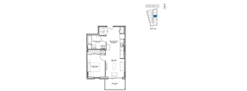 A floor plan of a building with a river running through it.