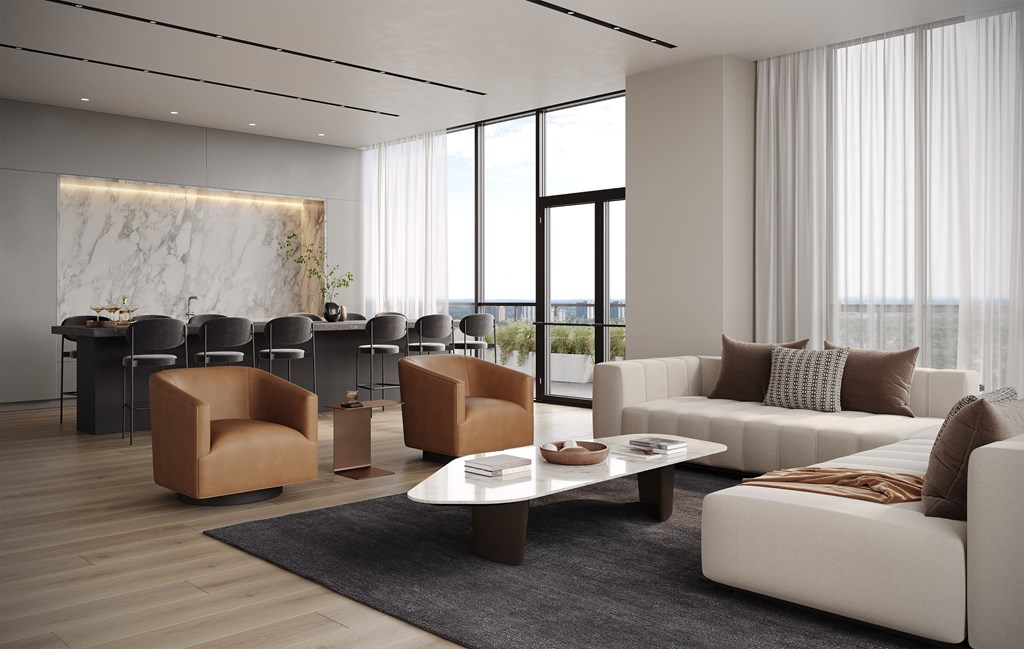 a rendering of a living room with couches and a coffee table