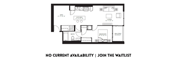 A floor plan of an apartment with a note at the bottom stating "NO CURRENT AVAILABILITY | JOIN THE WAITLIST".