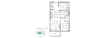 A floor plan of a house with a kitchen, dining room, and living room.
