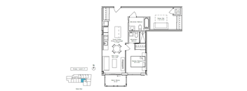 A floor plan of a house with a kitchen, living room, dining room, and bathroom.