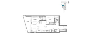 A floor plan of a building with rooms labeled in a foreign language.