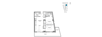 A floor plan of a building with a river running through it.