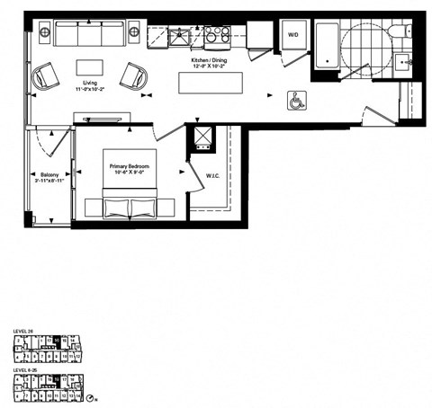 1 Bedroom 1 Bath Apartment FloorPlan