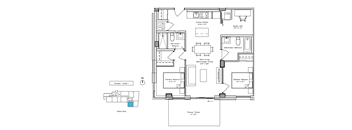 A floor plan of a house with a kitchen, living room, and two bedrooms.