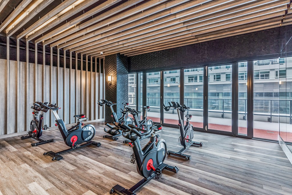 peloton bikes facing windows in toronto building