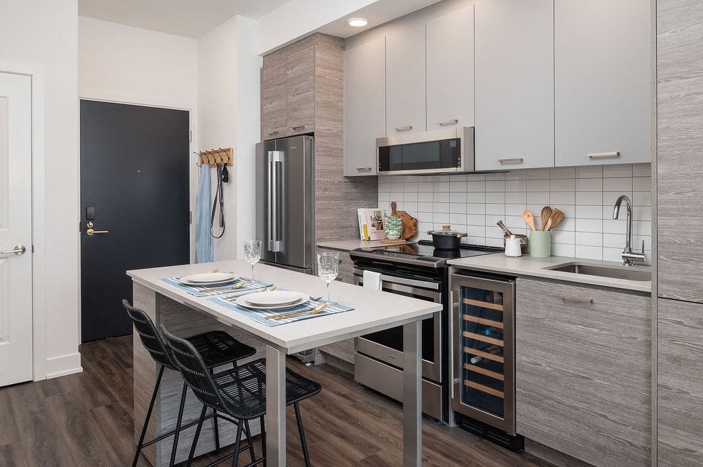 kitchen with built in wine fridge