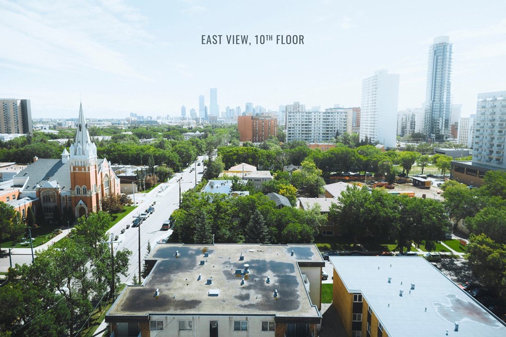 a view of the city from the roof of a building