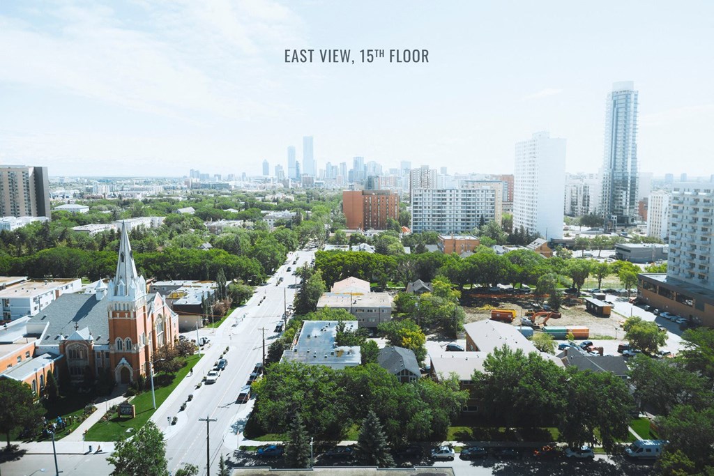 a view of the city from the roof of a building