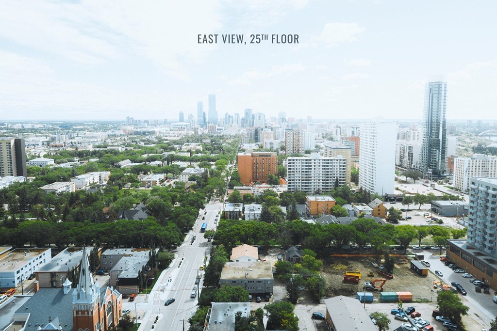 a view of the city from the roof of a building