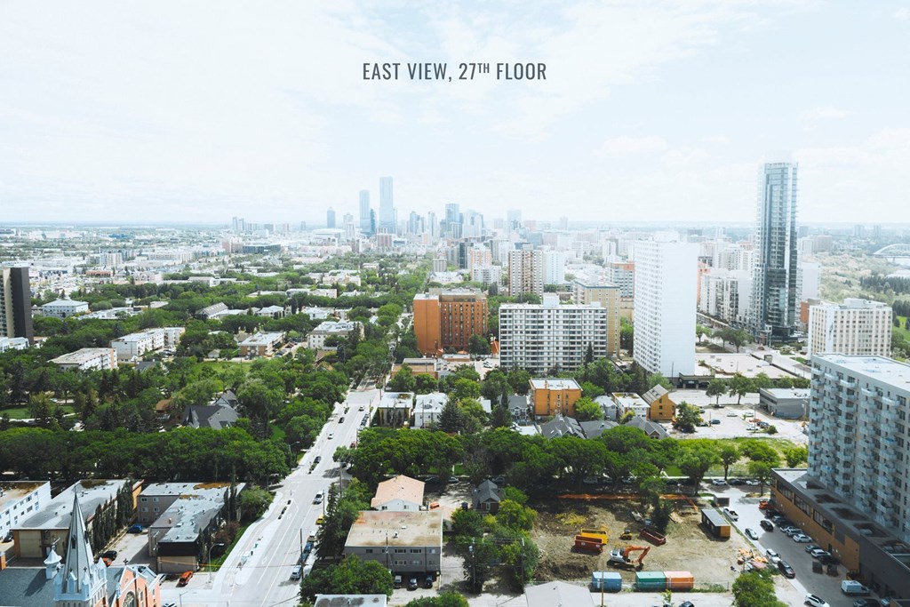 a view of the city from the roof of a building
