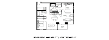 A black and white image of a floor plan for an apartment.