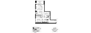 A black and white image of a floor plan for a Falcon home with two bedrooms and one bath.