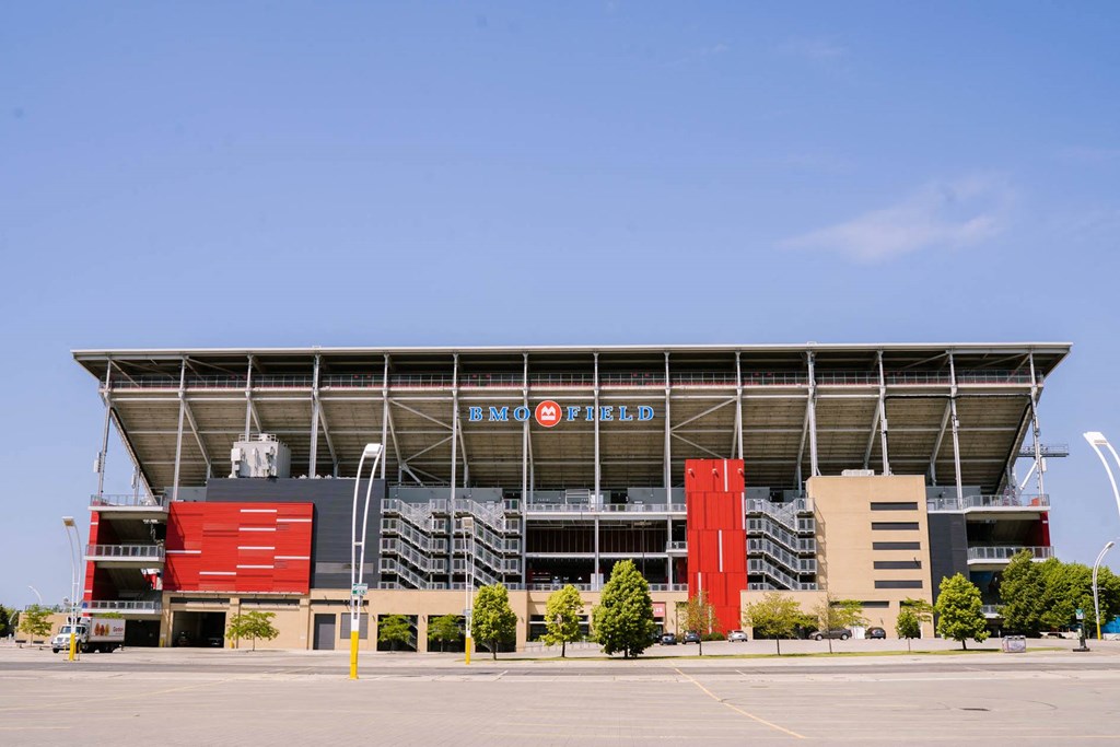 a general view of the nike stadium in front of a blue sky